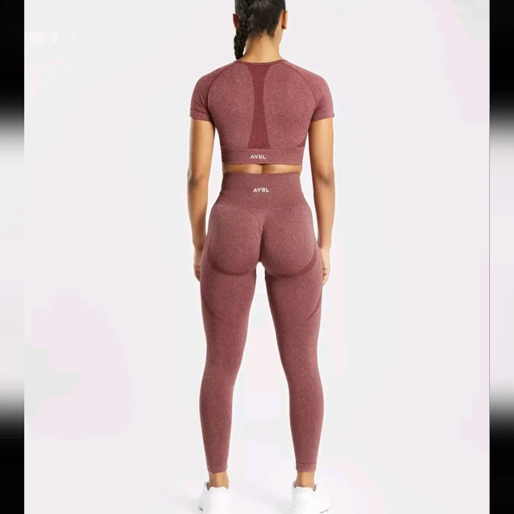 NWT AYBL High Rise Red Marl Athletic Contour Sporty Leggings XS - Picture 2 of 10